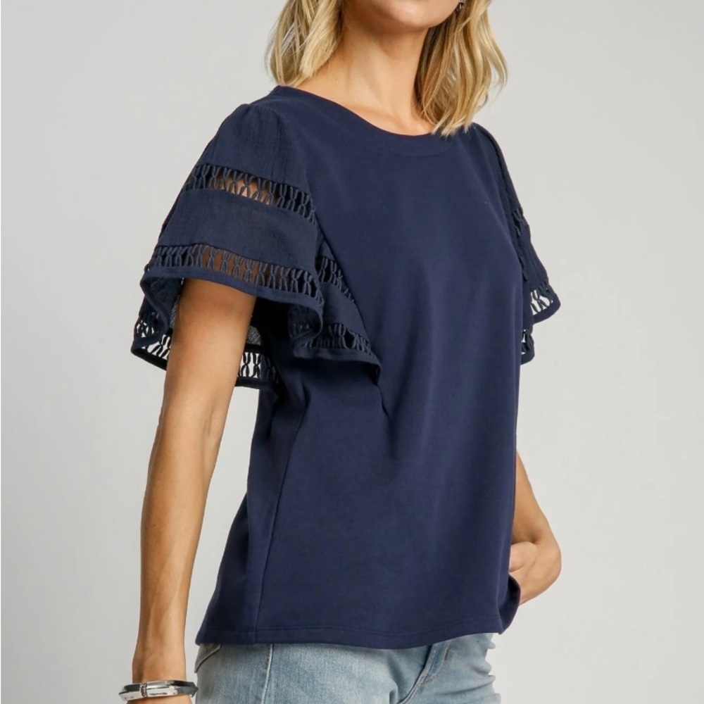 SOLD! Umgee A-Line French Terry Knit Top in Midnight Navy Blue